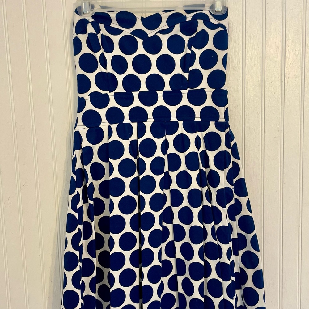 Polka Dot Strapless Dress - Blue and White